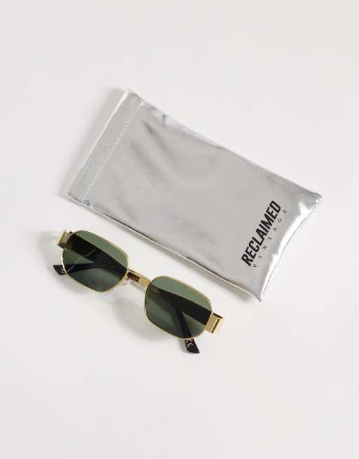 Reclaimed Vintage unisex wire frame sunglasses with built up sides in gold, 3 of 3