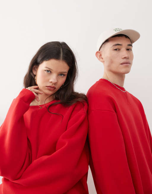 Reclaimed Vintage Unisex – Wiśniowoczerwony sweter o pudełkowym kroju