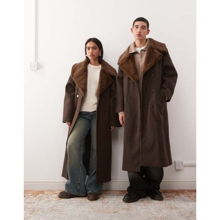 Reclaimed Vintage unisex wool look formal longline coat with faux
