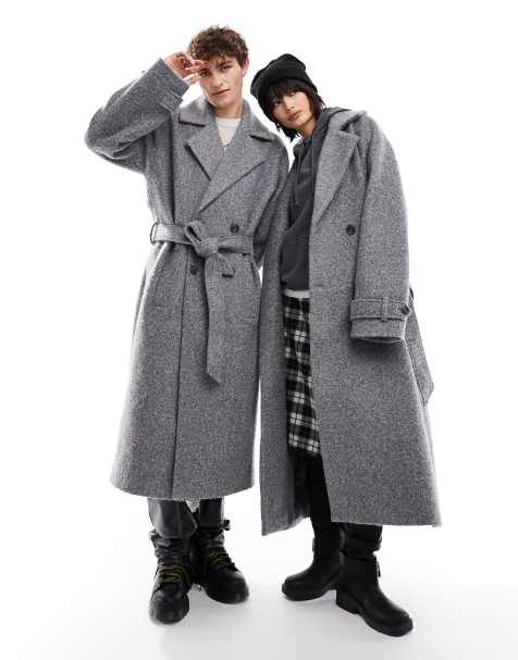 Mens grey on sale trench coat wool