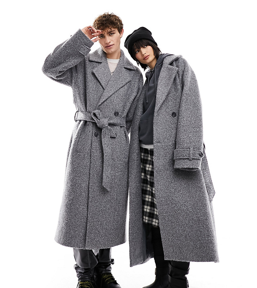 Reclaimed Vintage Unisex Wool Trench Coat In Gray
