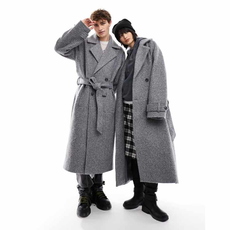 Reclaimed Vintage unisex wool trench coat in grey ASOS