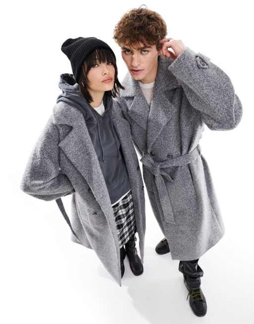 Grey wool trench coat top womens