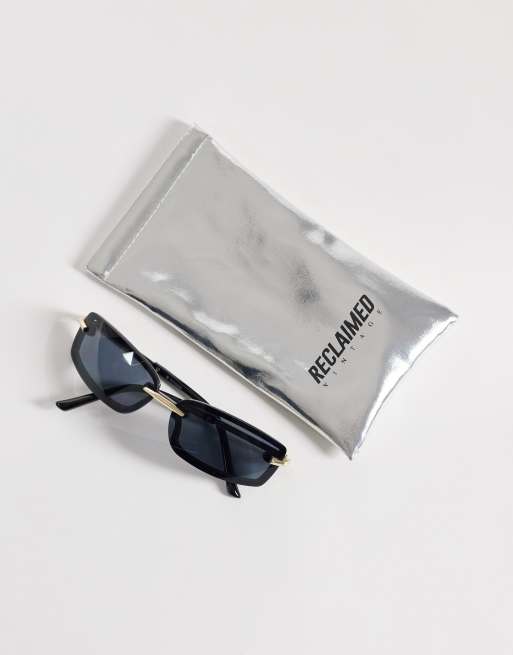 Reclaimed Vintage unisex wrap sunglasses in black, 3 of 3