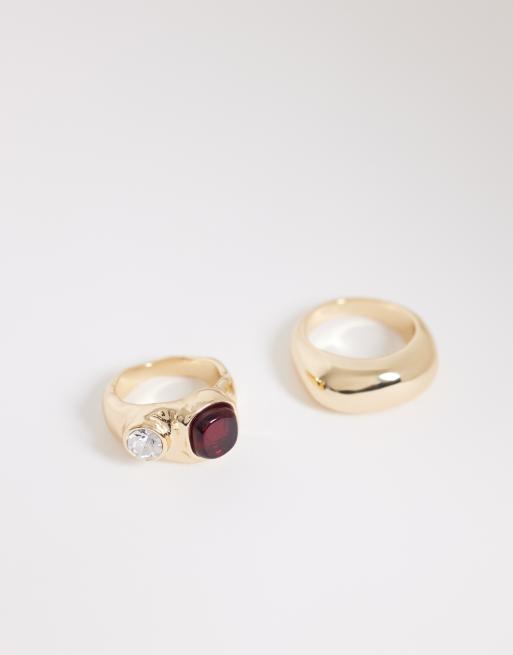 Reclaimed Vintage unisex wraparound molten gem stone ring in gold