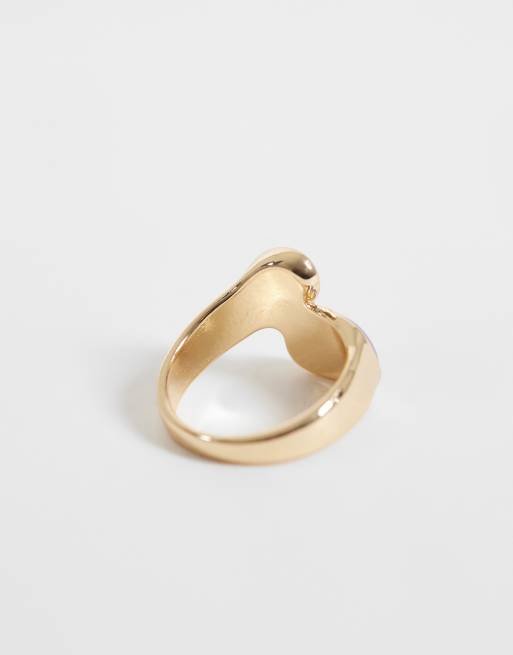 Reclaimed Vintage unisex wraparound-ring med grøn sten i patineret guld, 3 af 3