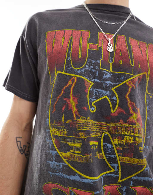 Reclaimed Vintage unisex Wu Tang licensed t shirt in washed charcoal
