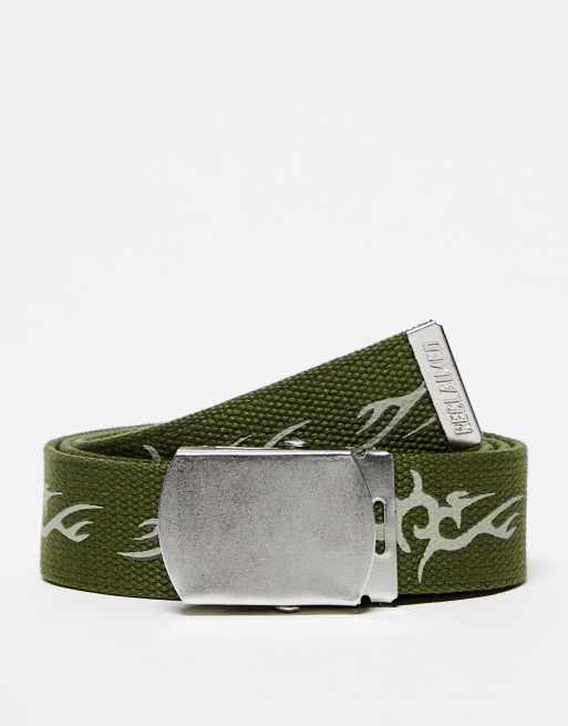 Reclaimed Vintage Unisex – Y2K – Pleciony pasek w kolorze khaki ze wzorem płomieni