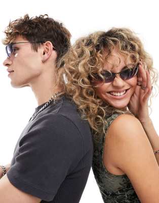 Reclaimed Vintage Reclaimed Vintage unisex Y2K visor sunglasses with ombre lens-Black