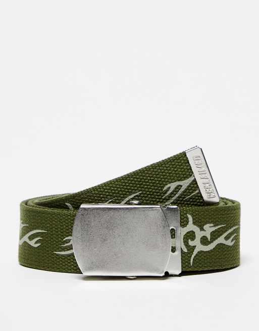 Reclaimed Vintage Unisex Y2K Webbed Flame Belt in khaki-Green