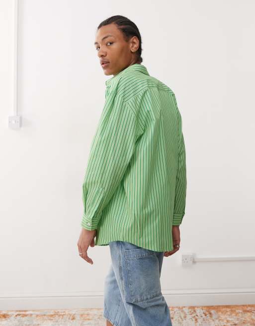 Reclaimed Vintage Unisex – Zielona koszula oversize w paski, 4 z 4