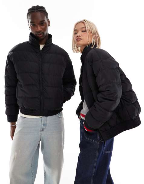 Reclaimed Vintage unisex zip through puffer jacket in black - view 1