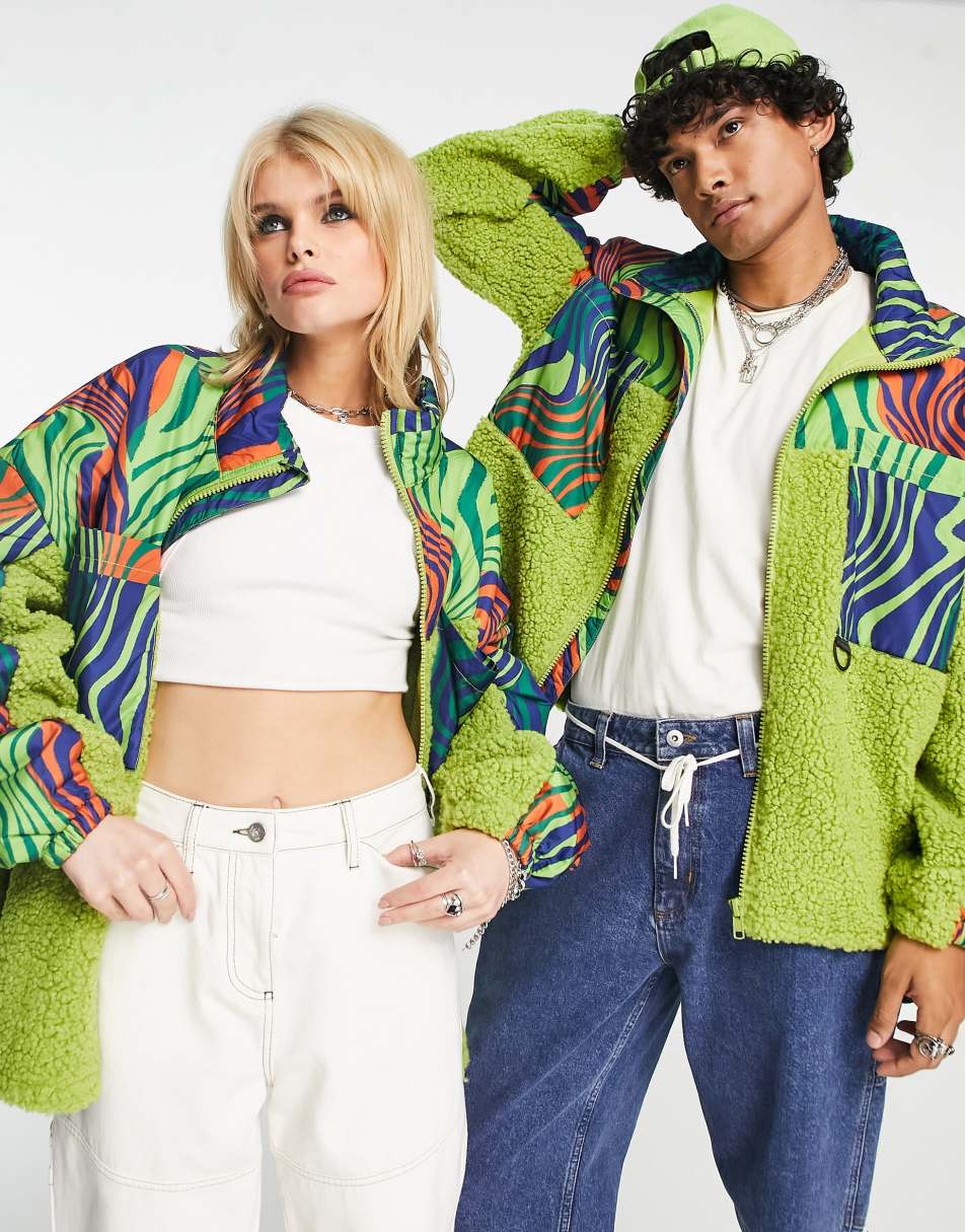 Reclaimed Vintage unisex zip up borg fleece in print