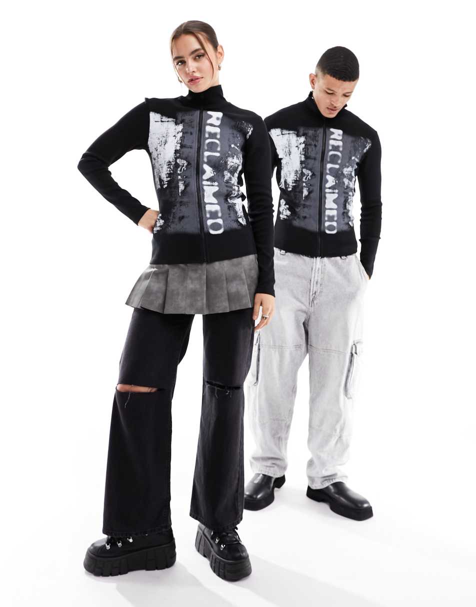 Reclaimed Vintage unisex zip up top in spray print