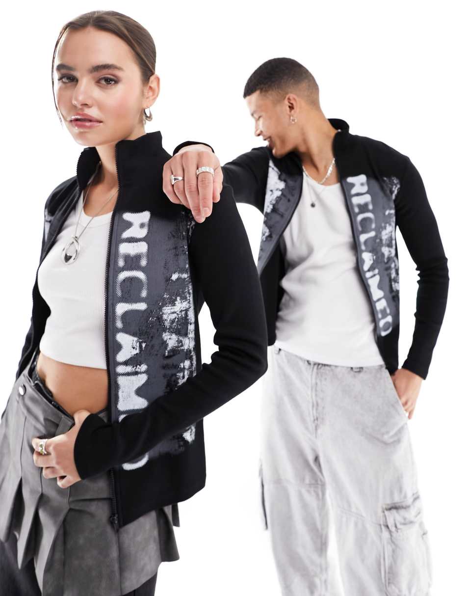 Reclaimed Vintage unisex zip up top in spray print 0