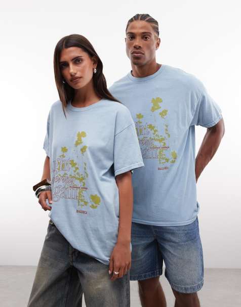 Reclaimed Vintage unisexowy T-shirt z nadrukiem w kolorze niebieskim - view 1