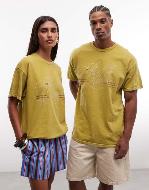 Reclaimed Vintage unisexowy T-shirt z nadrukiem w limonkowym kolorze - view 1