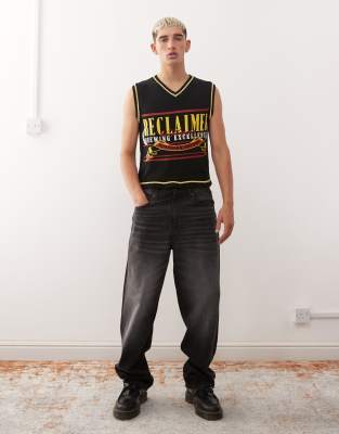 Reclaimed Vintage V Neck Knit Tank With Graphic In Black