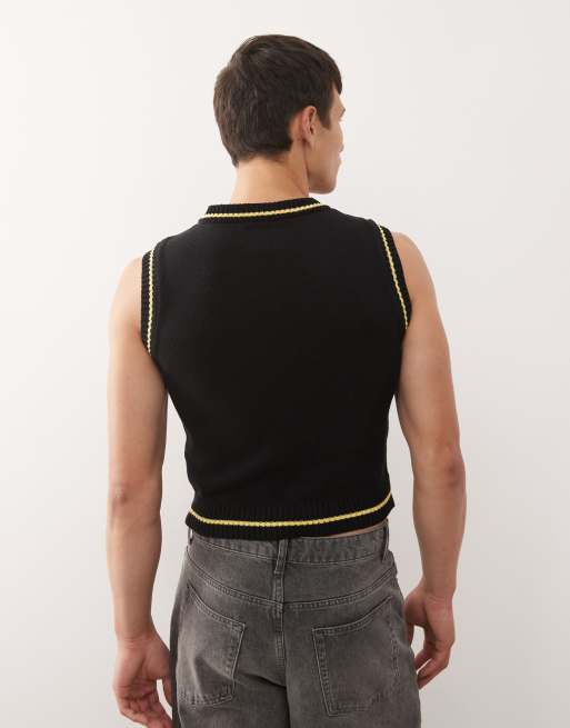 Reclaimed Vintage v-neck knitted tank with pub graphic in black, 3 of 5