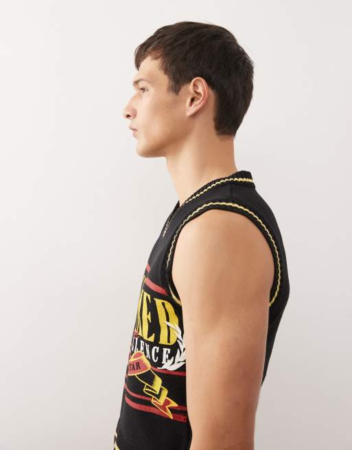 Reclaimed Vintage v-neck knitted tank with pub graphic in black, 4 of 5