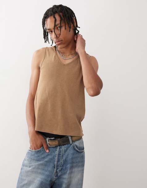 Reclaimed Vintage v-neck relaxed fit vest in washed brown - view 1