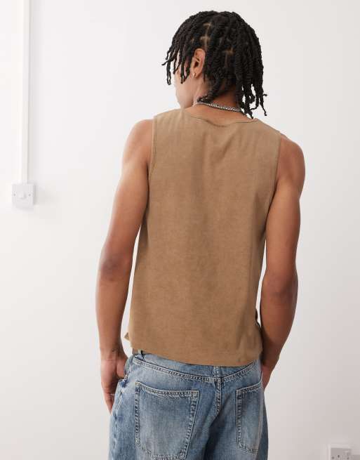 Reclaimed Vintage v-neck relaxed fit vest in washed brown, 2 of 4