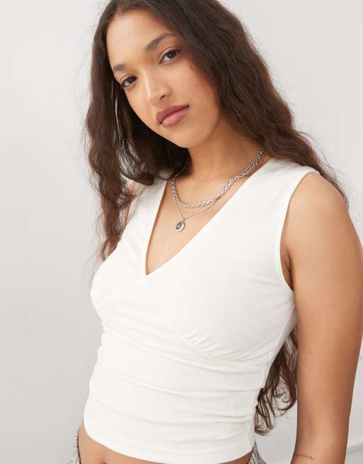 Reclaimed Vintage v-neck ruched bust cami in ecru