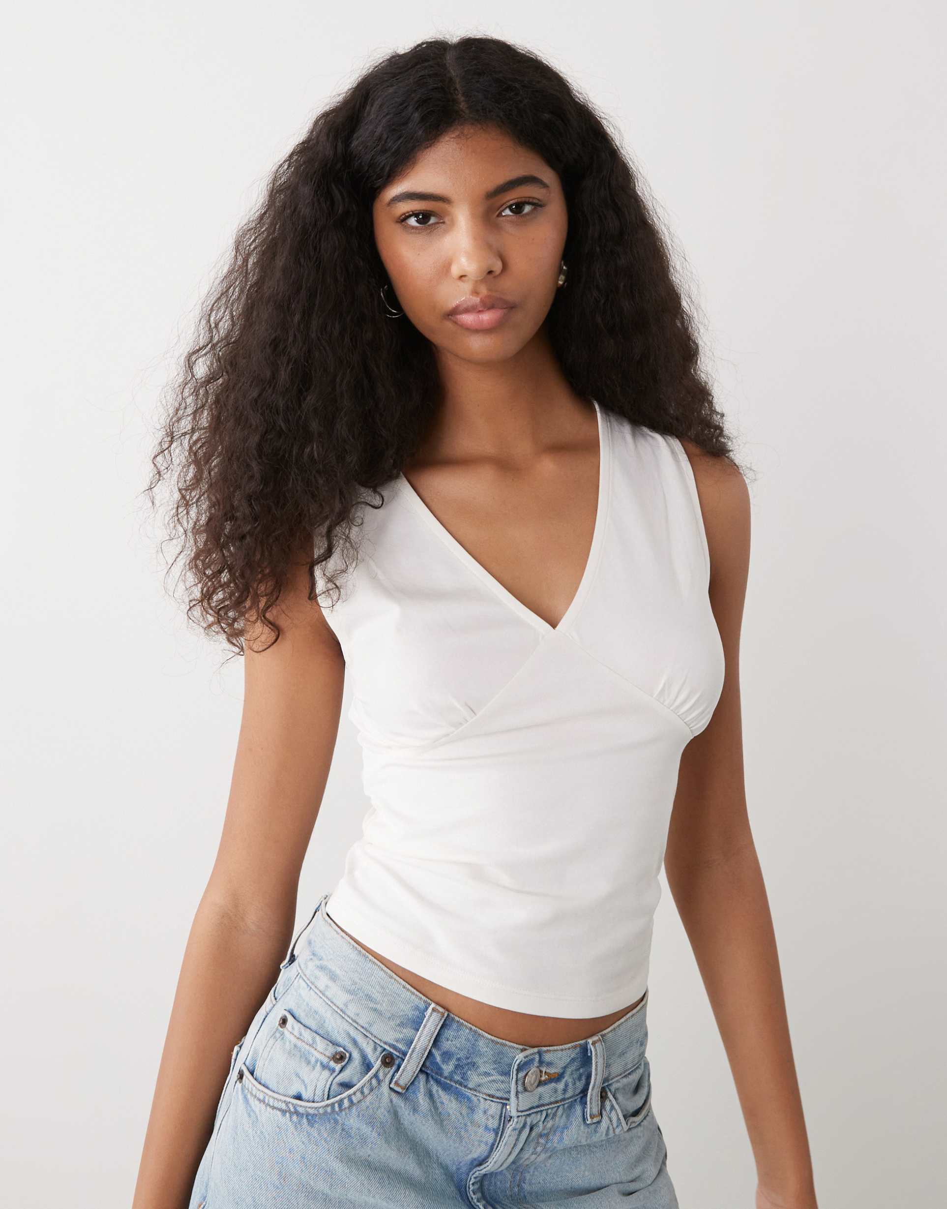 reclaimed vintage v-neck ruched bust cami in white