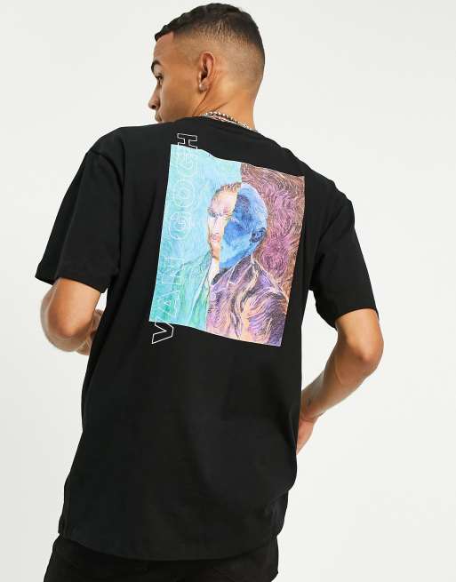 Reclaimed Vintage van gogh cotton t-shirt in black - BLACK, 2 of 4
