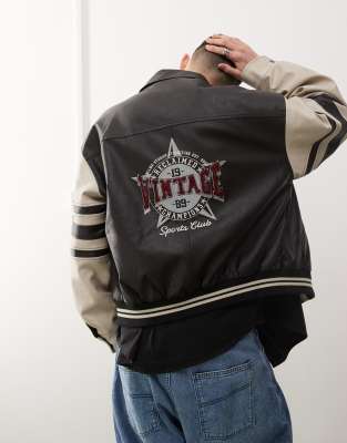 [Reclaimed Vintage] Reclaimed Vintage varsity bomber jacket in mono-Multi XL Mono