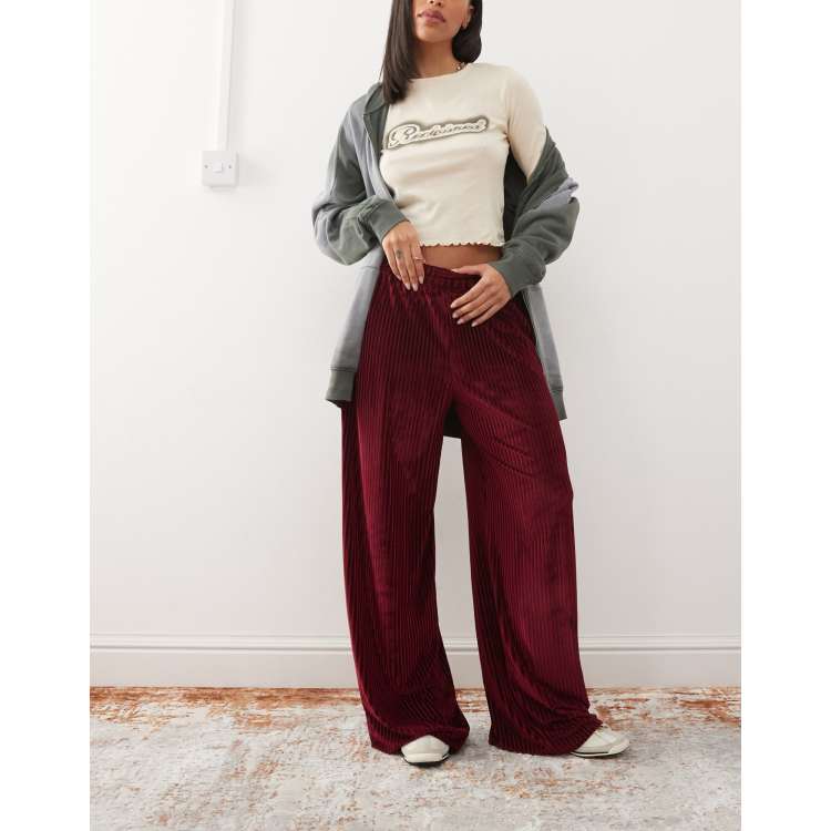 【BAON】Ronce Stripe Suede Wide Banding Pants Burgundy-Wide-Leg-Side-Stripe-