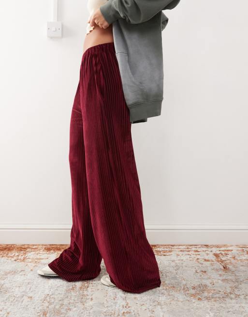 Red velvet wide leg pants on sale
