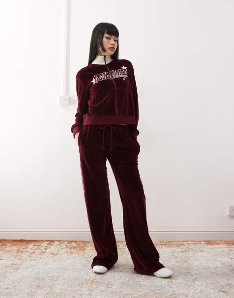 Reclaimed Vintage velour set in burgundy - view 1