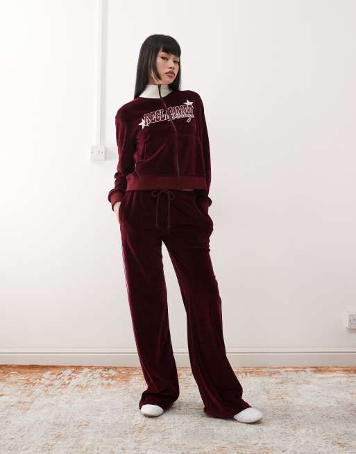 Reclaimed Vintage velour set in burgundy