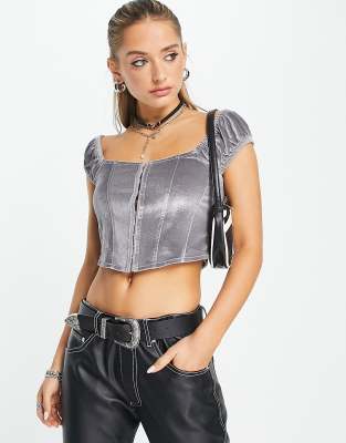 Reclaimed Vintage Velvet Corset In Silver