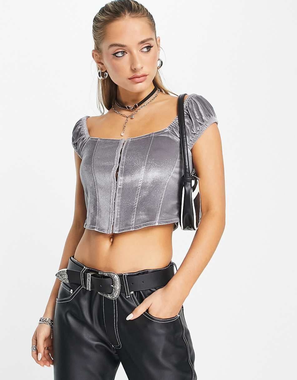 Reclaimed Vintage velvet corset in silver
