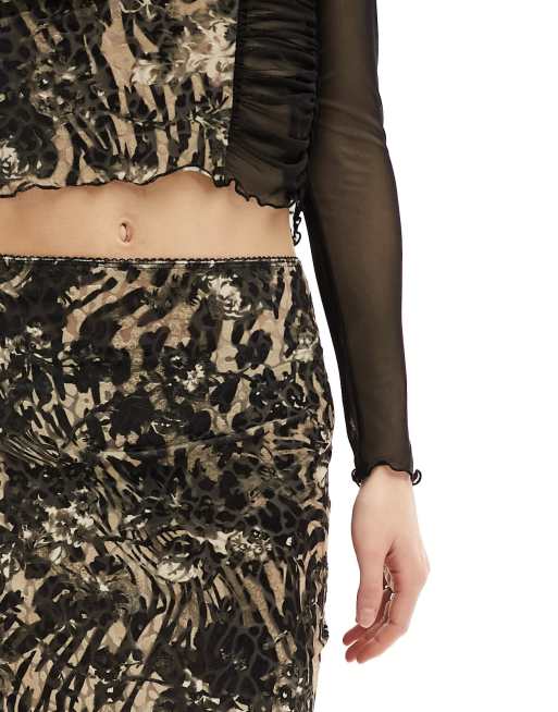 Leopard mini top skirt velvet