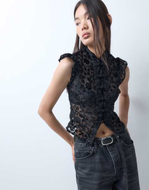 Reclaimed vintage velvet frogging detail front top - view 1