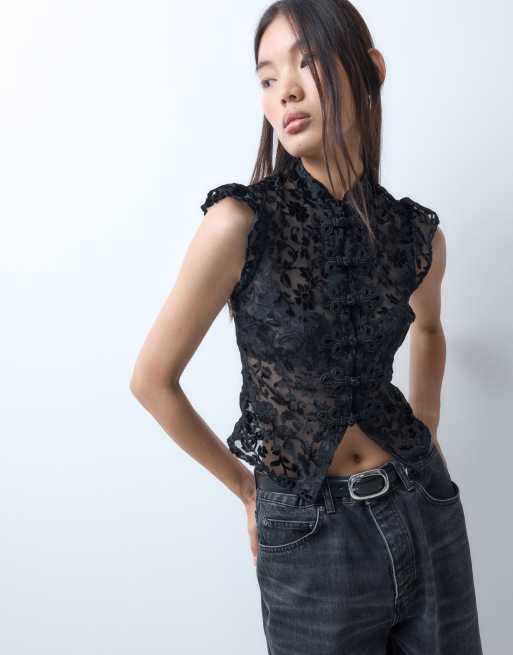 Reclaimed vintage velvet frogging detail front top, 1 of 5