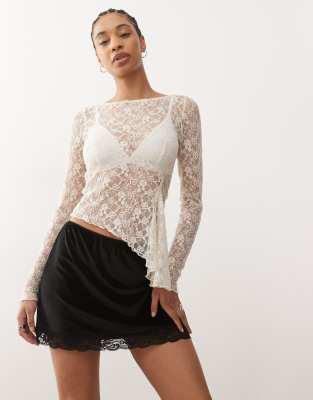 Reclaimed Vintage Velvet Mini Skirt With Scallop Lace Hem In Black