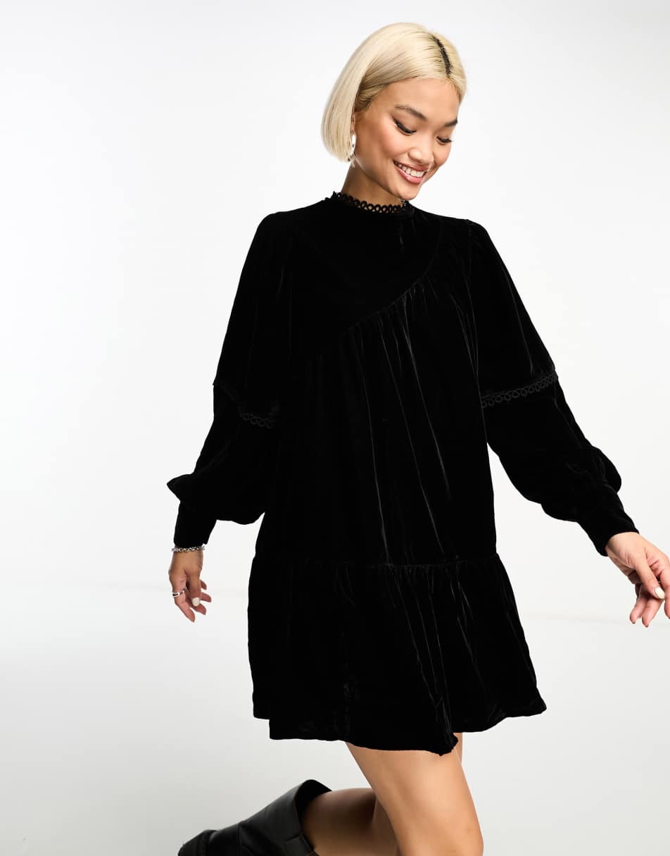 Reclaimed Vintage velvet mini tea dress in black