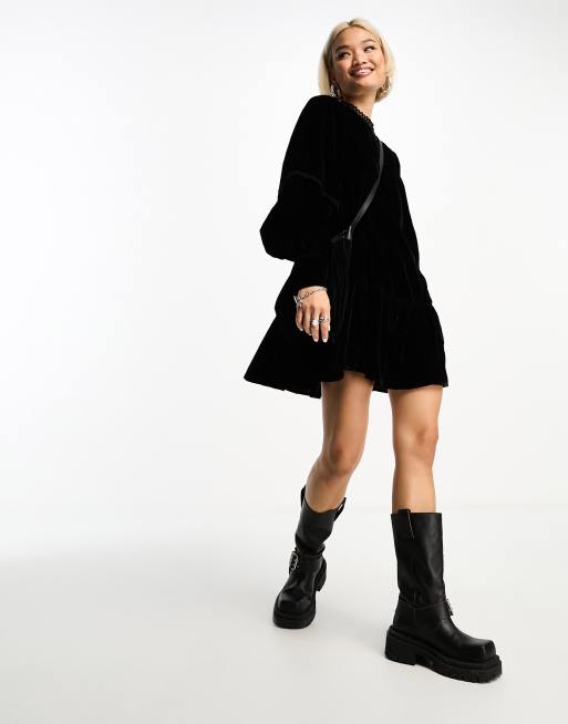 Reclaimed Vintage velvet mini tea dress in black, 2 of 4