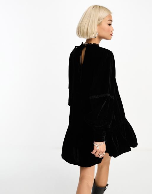 Reclaimed Vintage velvet mini tea dress in black | ASOS