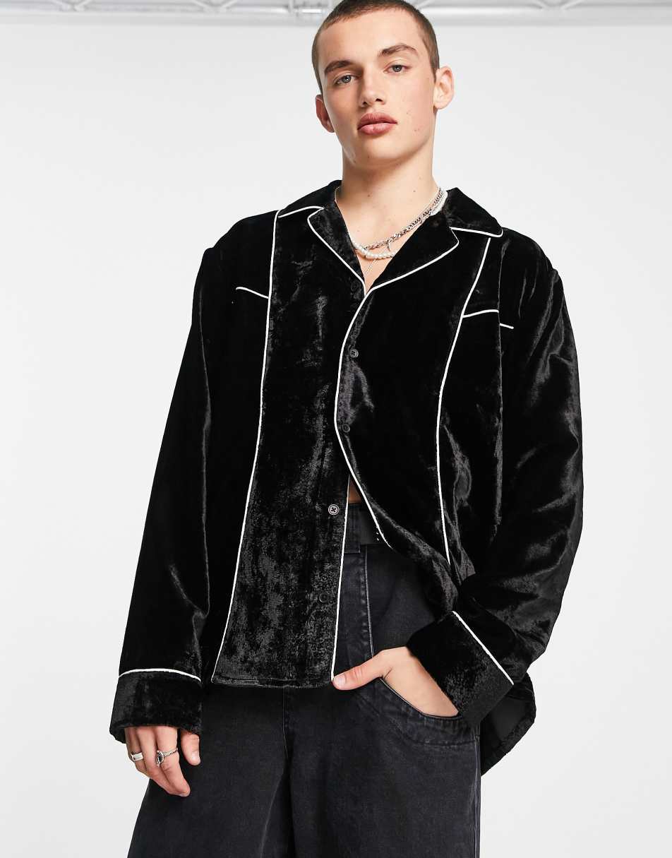 Reclaimed Vintage velvet pyjama shirt in black