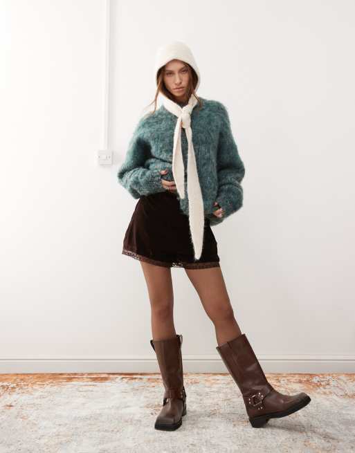 Reclaimed Vintage velvet shorts with lace trim and bow