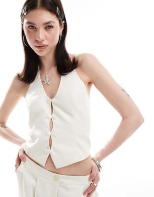 Reclaimed Vintage Vest Top With Bows In White - Part Of A Set