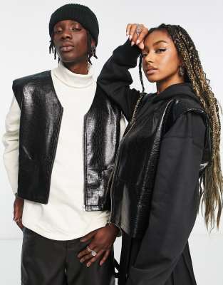 Reclaimed Vintage - Veste sans manches unisexe en PU effet croco