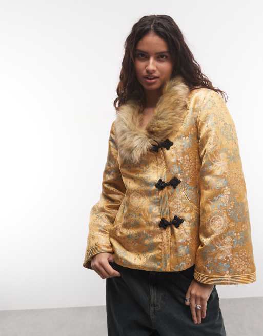 Reclaimed Vintage veste trophy iconique avec bordure faux-fur dorée, 1 de 4