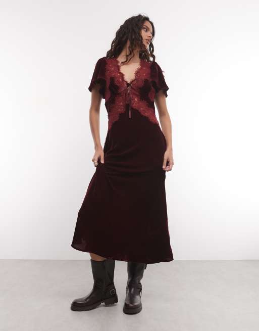Reclaimed Vintage vestido largo de terciopelo granate, 1 de 4