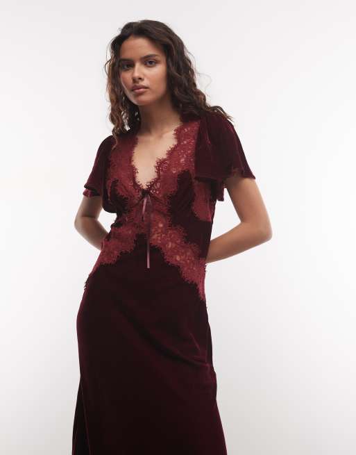 Reclaimed Vintage vestido largo de terciopelo granate, 2 de 4